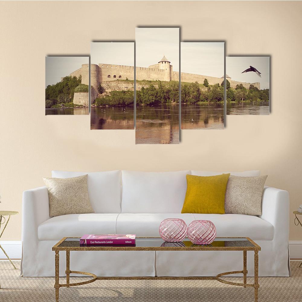 Fortress In Ivangorod Canvas Wall Art-5 Star-Gallery Wrap-62" x 32"-Tiaracle