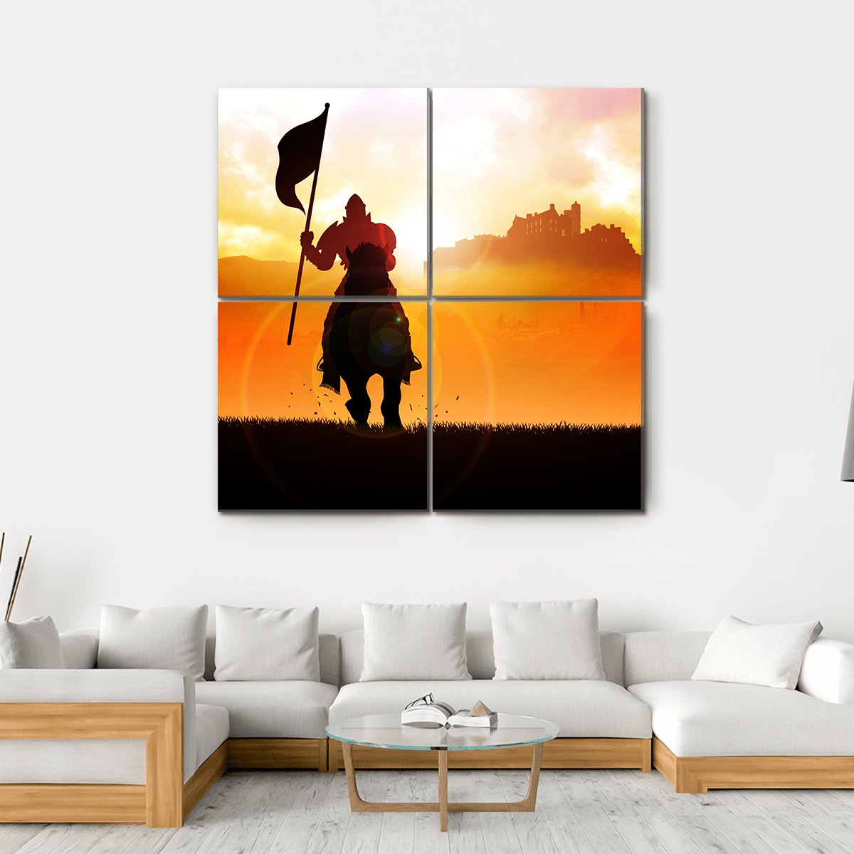 Medieval Knight On Horse Canvas Wall Art-4 Square-Gallery Wrap-17" x 17"-Tiaracle
