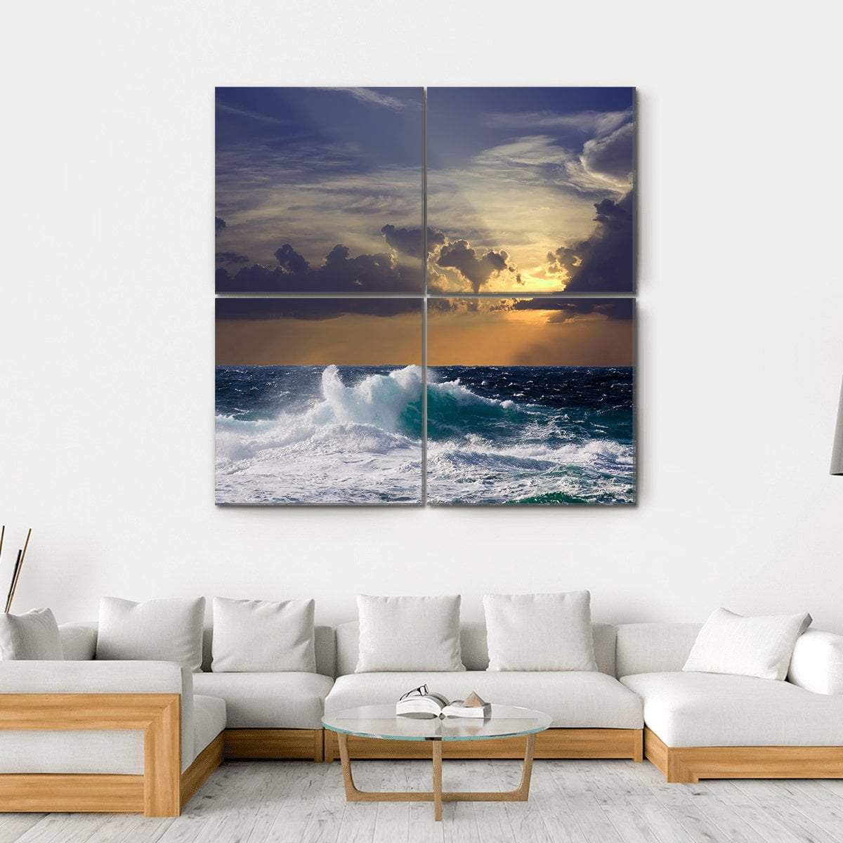 Mediterranean Wave During Storm Canvas Wall Art-4 Square-Gallery Wrap-17" x 17"-Tiaracle