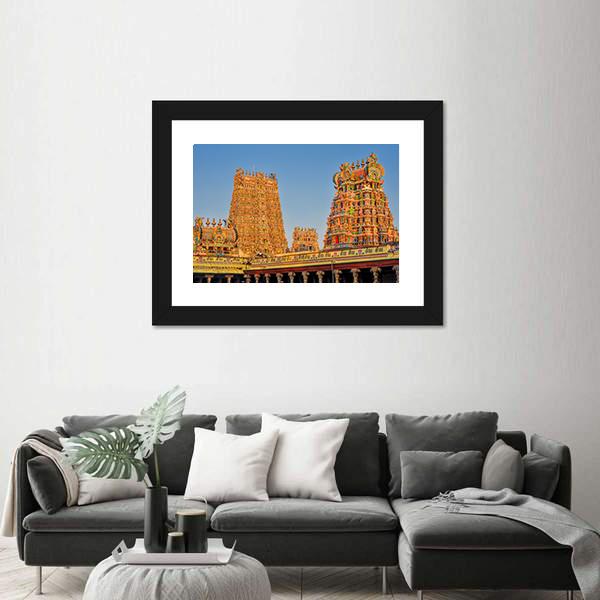 Meenakshi Amman Temple Canvas Wall Art-1 Piece-Framed Print-20" x 16"-Tiaracle