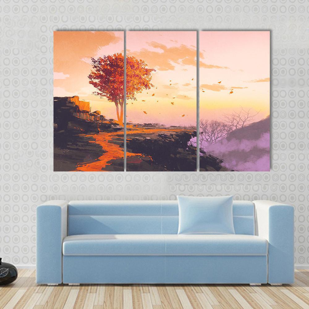 Melting Autumn Tree Canvas Wall Art-3 Horizontal-Gallery Wrap-37" x 24"-Tiaracle
