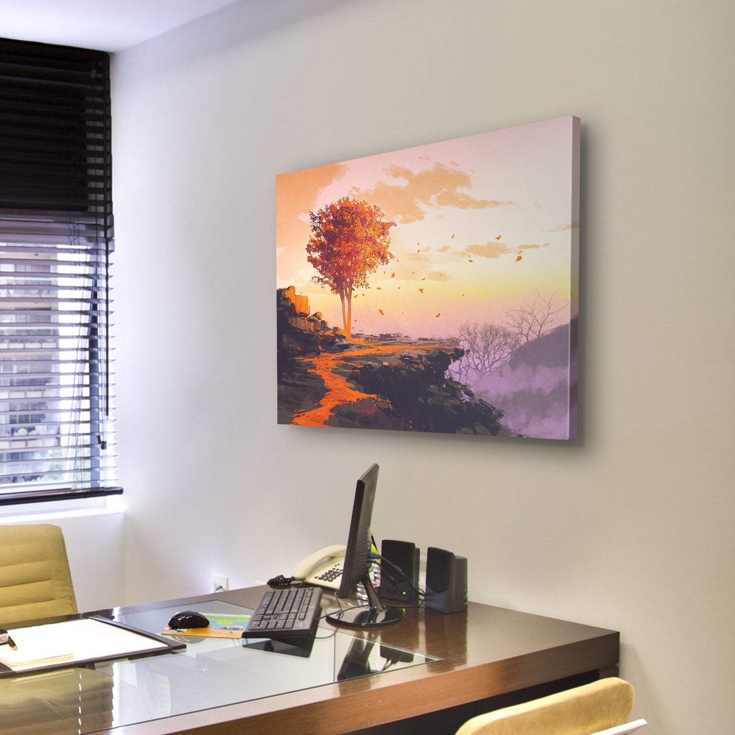 Melting Autumn Tree Canvas Wall Art-3 Horizontal-Gallery Wrap-25" x 16"-Tiaracle