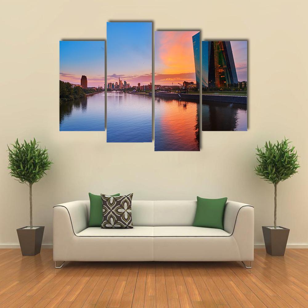 Frankfurt Skyline At Sunset Canvas Wall Art-4 Pop-Gallery Wrap-50" x 32"-Tiaracle