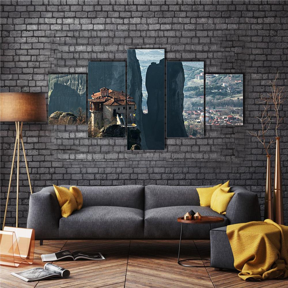 House On Mountain Peak Canvas Wall Art-5 Star-Gallery Wrap-62" x 32"-Tiaracle