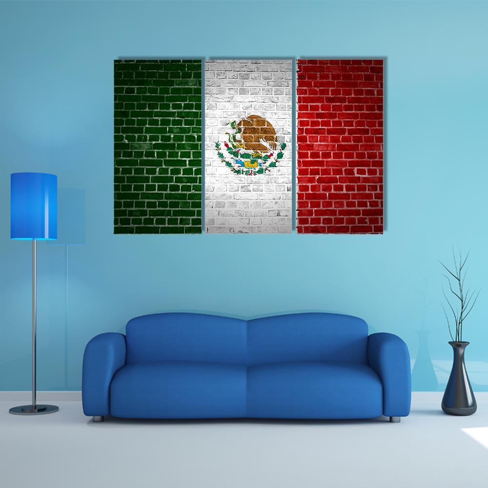 Mexico Flag On Brick Wall Canvas Wall Art-3 Horizontal-Gallery Wrap-37" x 24"-Tiaracle