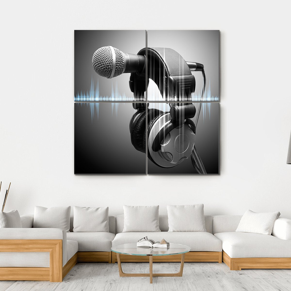 Microphone & Headphones Canvas Wall Art-4 Square-Gallery Wrap-17" x 17"-Tiaracle