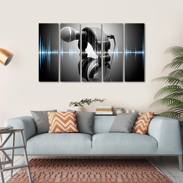 Microphone & Headphones Canvas Wall Art-5 Horizontal-Gallery Wrap-22" x 12"-Tiaracle