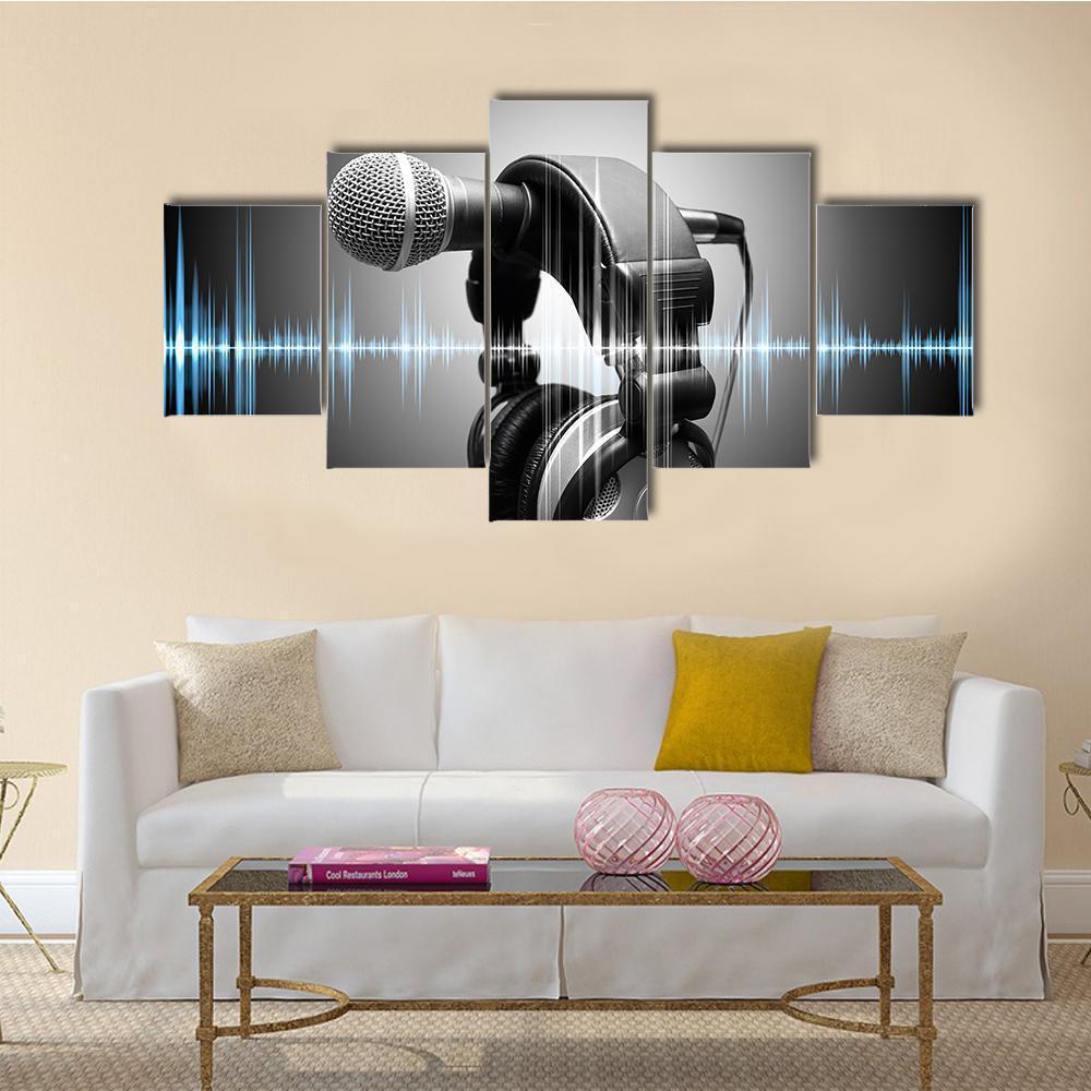 Microphone & Headphones Canvas Wall Art-5 Star-Gallery Wrap-62" x 32"-Tiaracle