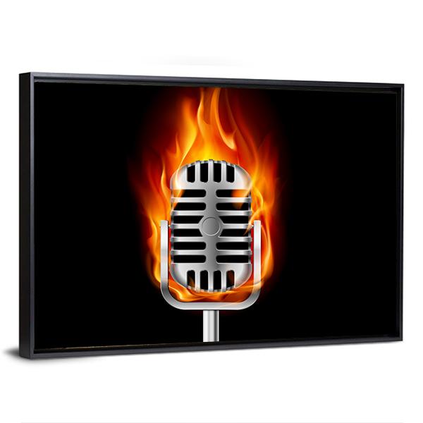 Microphone In Fire Canvas Wall Art-5 Horizontal-Gallery Wrap-22" x 12"-Tiaracle