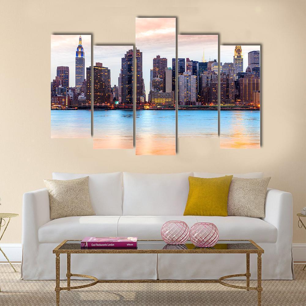 Midtown Manhattan Skyline Canvas Wall Art-5 Pop-Gallery Wrap-47" x 32"-Tiaracle
