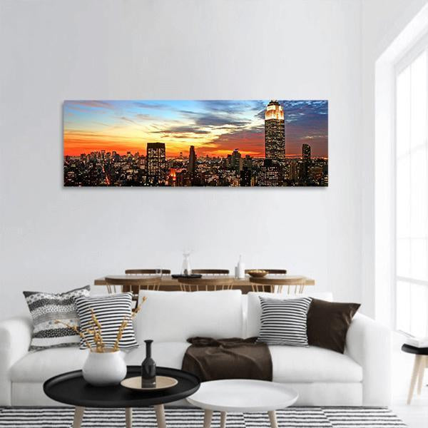 NY Midtown Skyline At Dark Panoramic Canvas Wall Art-1 Piece-36" x 12"-Tiaracle