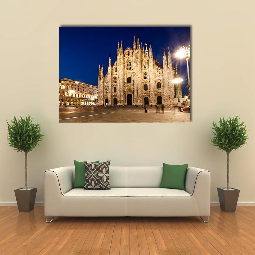 Milan Cathedral At Night Canvas Wall Art-1 Piece-Gallery Wrap-48" x 32"-Tiaracle