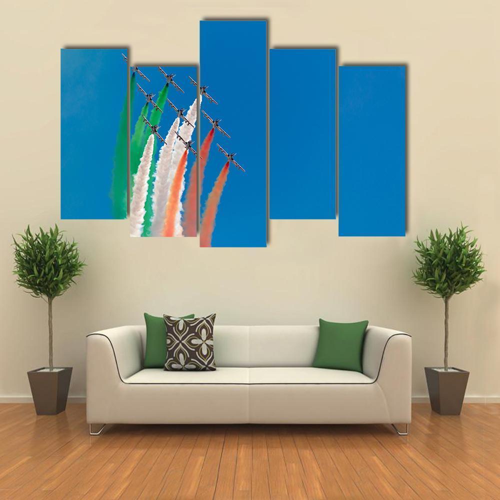 Jets Making Indian Flag Canvas Wall Art-5 Pop-Gallery Wrap-47" x 32"-Tiaracle