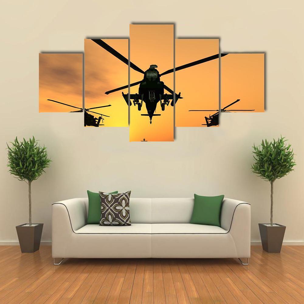 Three Apache Helicopters Canvas Wall Art-5 Star-Gallery Wrap-62" x 32"-Tiaracle