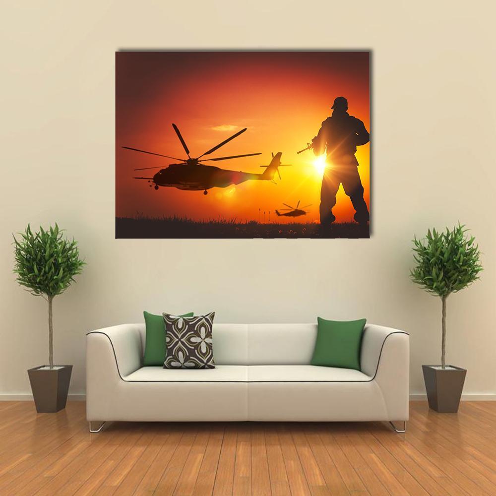 Military Mission At Sunset Canvas Wall Art-1 Piece-Gallery Wrap-48" x 32"-Tiaracle