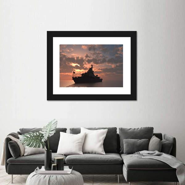 Military Ship In Sea Canvas Wall Art-1 Piece-Framed Print-20" x 16"-Tiaracle