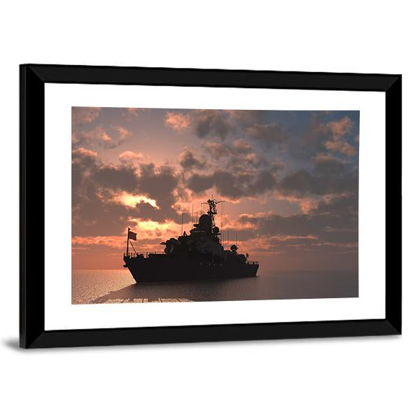 Military Ship In Sea Panoramic Canvas Wall Art-1 Piece-36" x 12"-Tiaracle