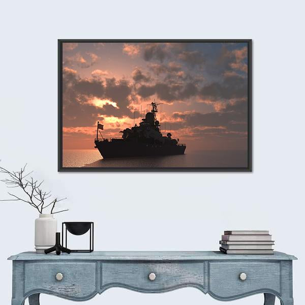 Military Ship In Sea Panoramic Canvas Wall Art-1 Piece-36" x 12"-Tiaracle