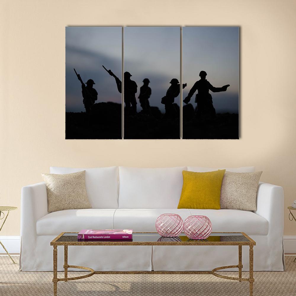 Soldiers Fighting Silhouettes Canvas Wall Art-3 Horizontal-Gallery Wrap-37" x 24"-Tiaracle