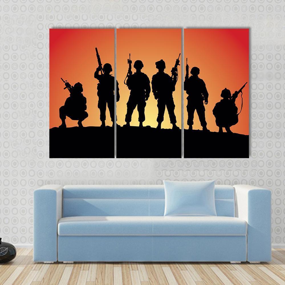 Military Soldiers Silhouettes Canvas Wall Art-3 Horizontal-Gallery Wrap-37" x 24"-Tiaracle