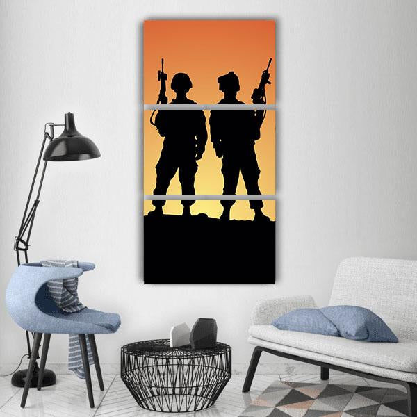 Military Soldiers Silhouettes Vertical Canvas Wall Art-3 Vertical-Gallery Wrap-12" x 25"-Tiaracle