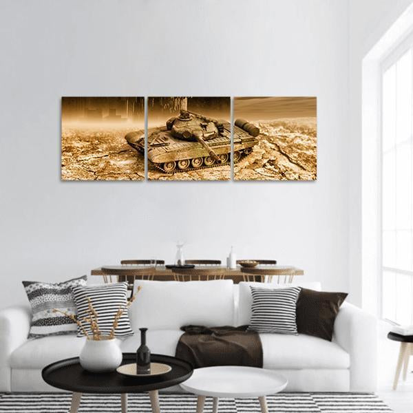 Tank In War Panoramic Canvas Wall Art-3 Piece-25" x 08"-Tiaracle