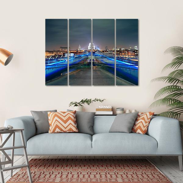 Millennium Bridge At Night Canvas Wall Art-4 Horizontal-Gallery Wrap-34" x 24"-Tiaracle