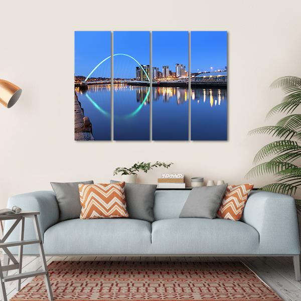 Millennium Bridge Over River Canvas Wall Art-4 Horizontal-Gallery Wrap-34" x 24"-Tiaracle