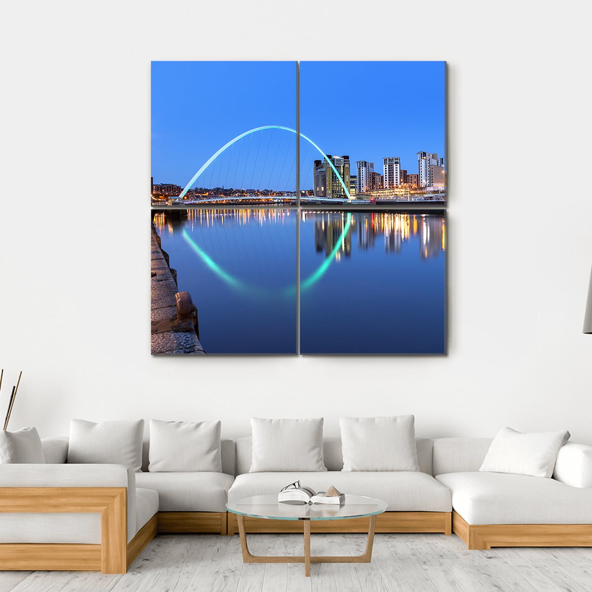 Millennium Bridge Over River Canvas Wall Art-4 Square-Gallery Wrap-17" x 17"-Tiaracle