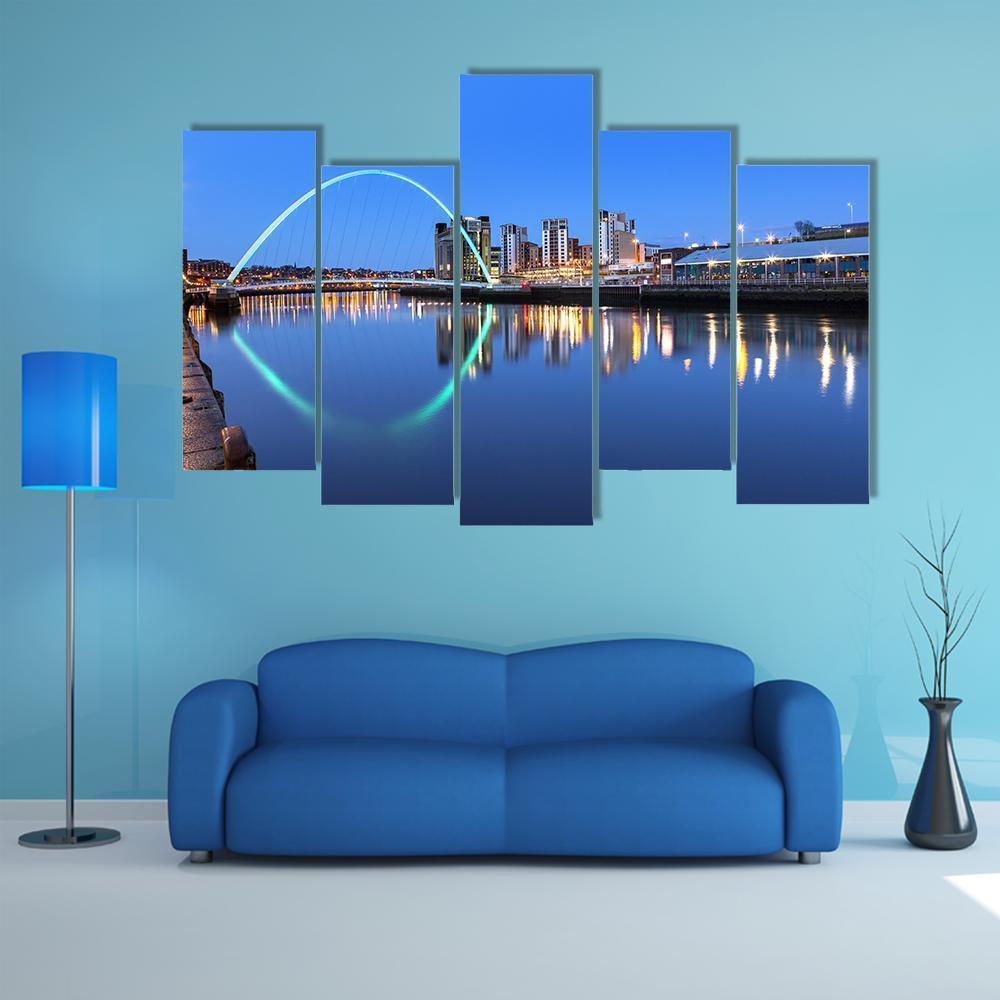 Millennium Bridge Over River Canvas Wall Art-5 Pop-Gallery Wrap-47" x 32"-Tiaracle