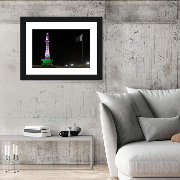 Minar-E-Pakistan At Night Canvas Wall Art-5 Horizontal-Gallery Wrap-22" x 12"-Tiaracle