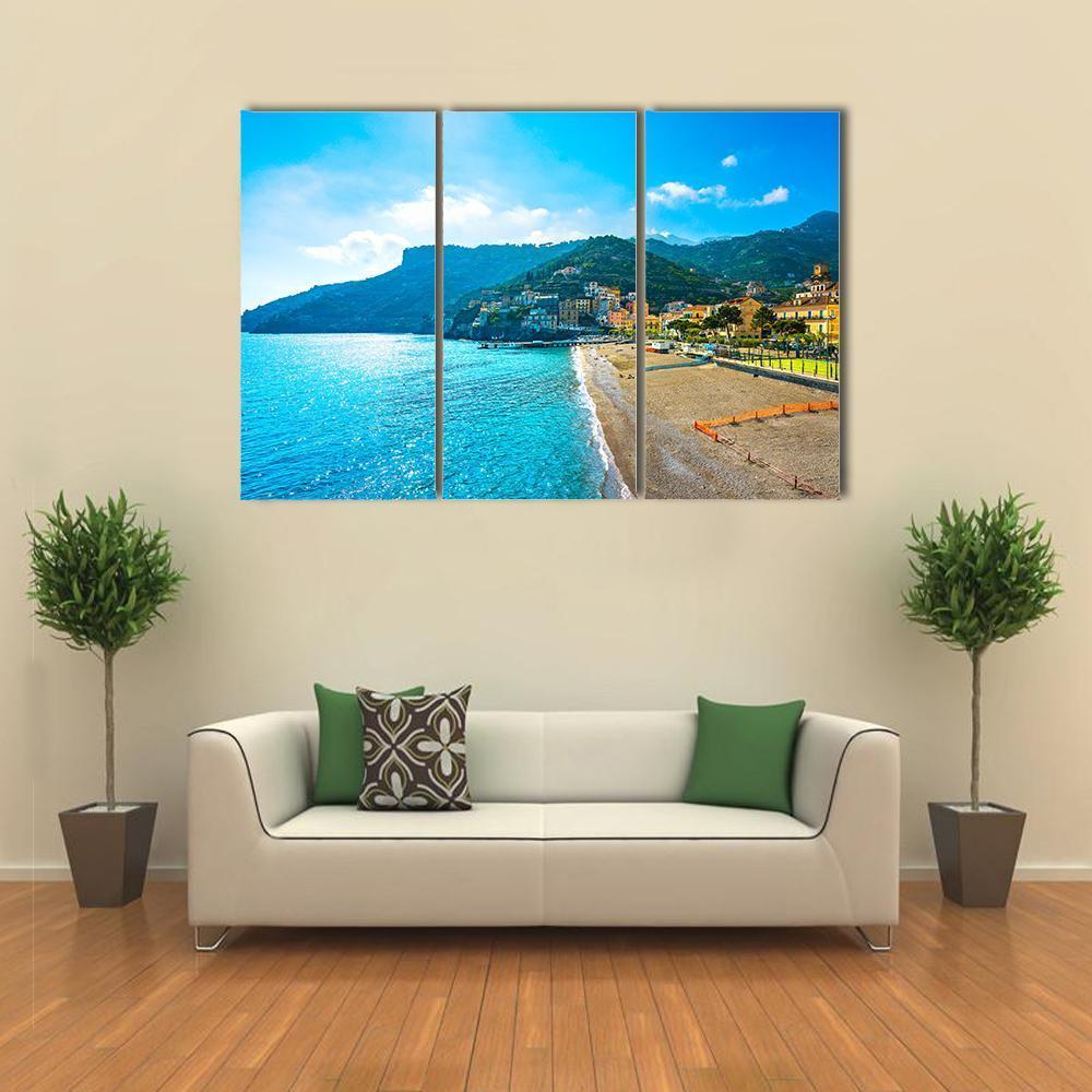 Town In Amalfi Coast Canvas Wall Art-3 Horizontal-Gallery Wrap-37" x 24"-Tiaracle