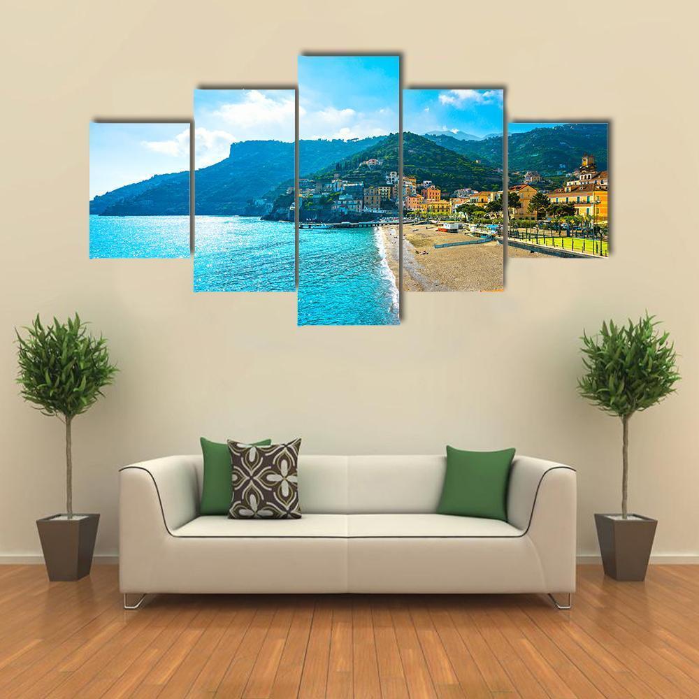 Town In Amalfi Coast Canvas Wall Art-5 Star-Gallery Wrap-62" x 32"-Tiaracle