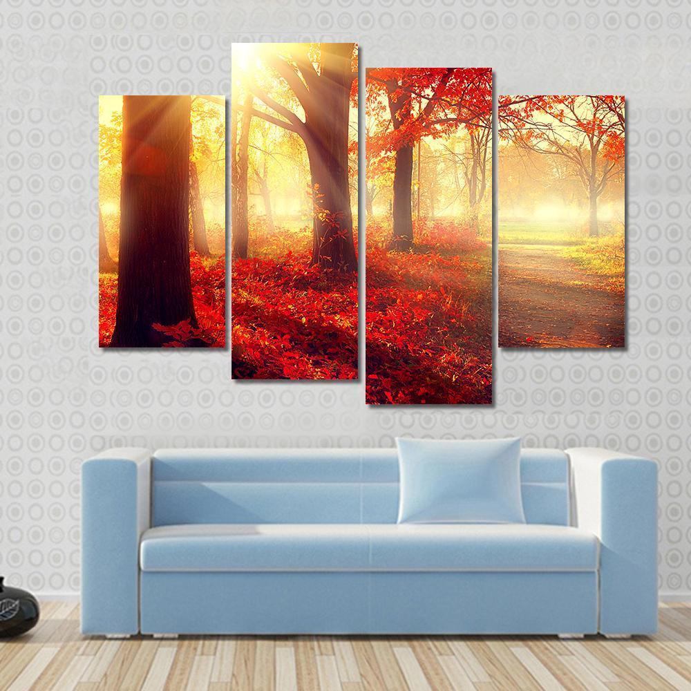 Scenic Autumn Forest Canvas Wall Art-4 Pop-Gallery Wrap-50" x 32"-Tiaracle