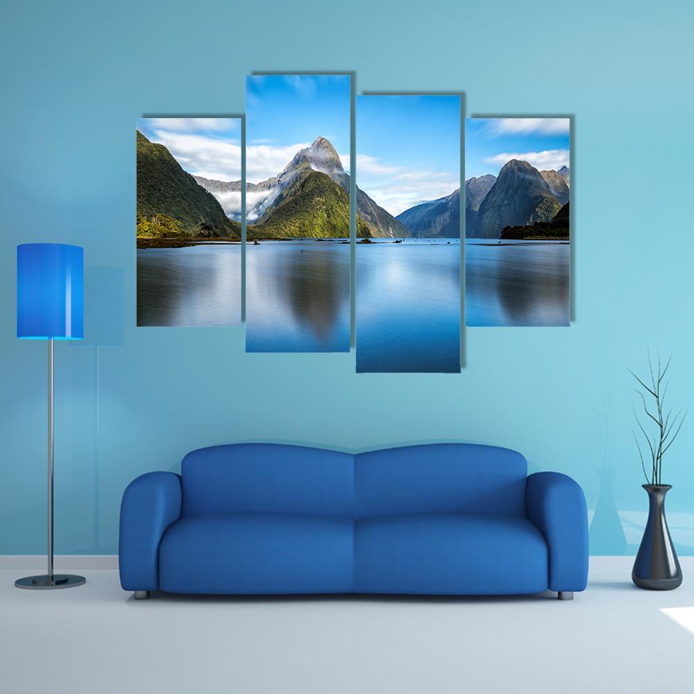 Mitre Peak In New Zealand Canvas Wall Art-4 Pop-Gallery Wrap-50" x 32"-Tiaracle