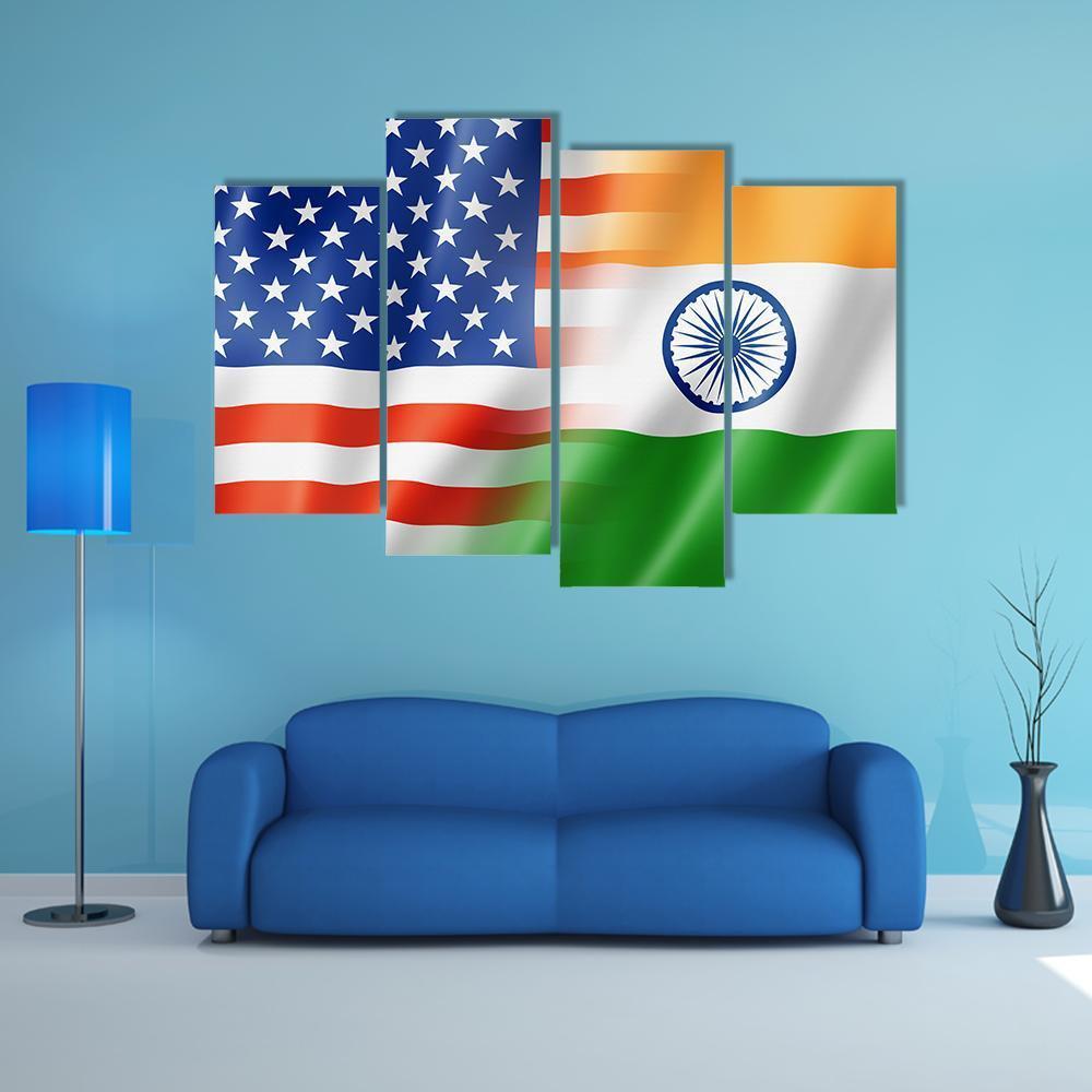 Mixed USA & Indian Flag Canvas Wall Art-4 Pop-Gallery Wrap-50" x 32"-Tiaracle