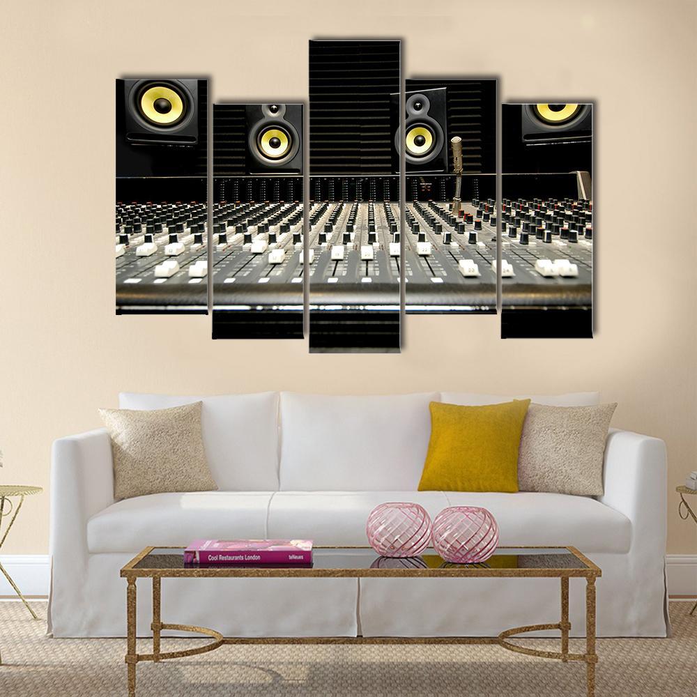 Mixing Desk With Speakers Canvas Wall Art-5 Pop-Gallery Wrap-47" x 32"-Tiaracle