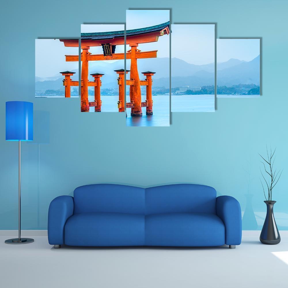 Floating Torii Gate Japan Canvas Wall Art-5 Star-Gallery Wrap-62" x 32"-Tiaracle