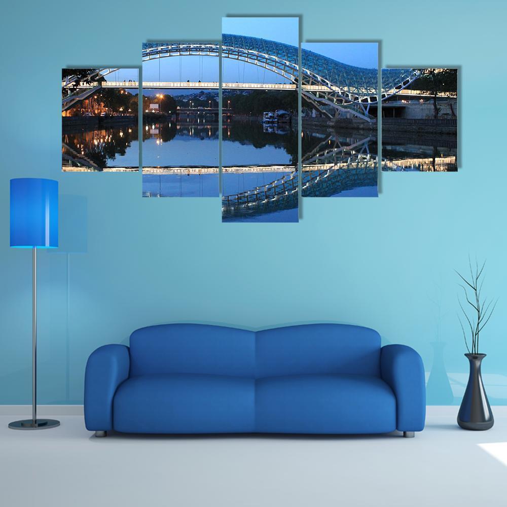 Modern Bridge In Tbilisi Canvas Wall Art-5 Star-Gallery Wrap-62" x 32"-Tiaracle