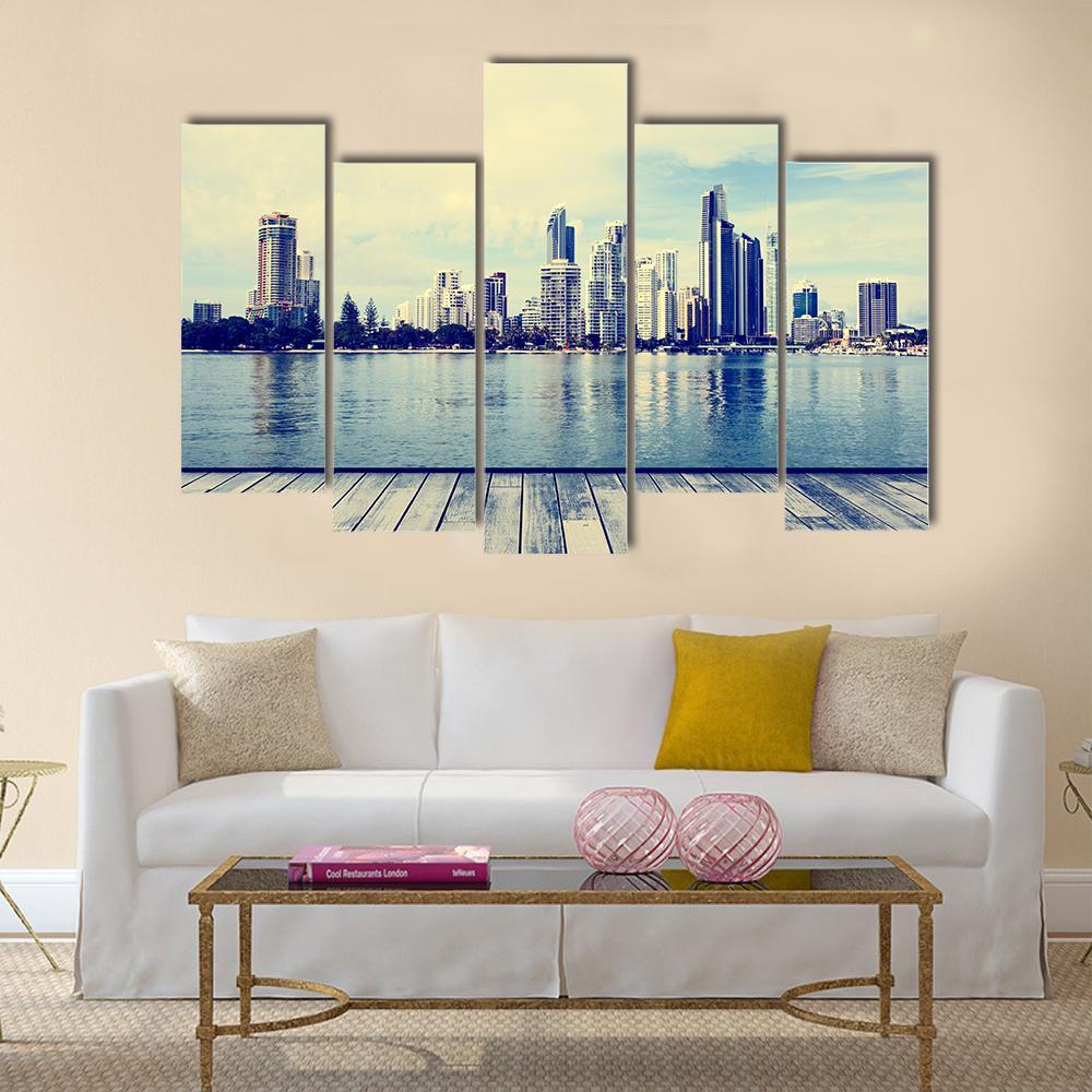 Modern Buildings Of Gold Coast Canvas Wall Art-5 Pop-Gallery Wrap-47" x 32"-Tiaracle