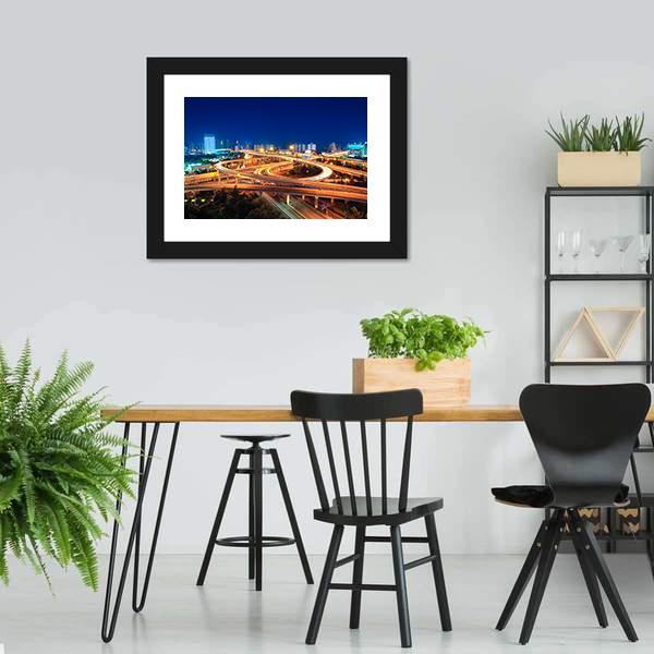 Modern Highways At Night Canvas Wall Art-5 Horizontal-Gallery Wrap-22" x 12"-Tiaracle
