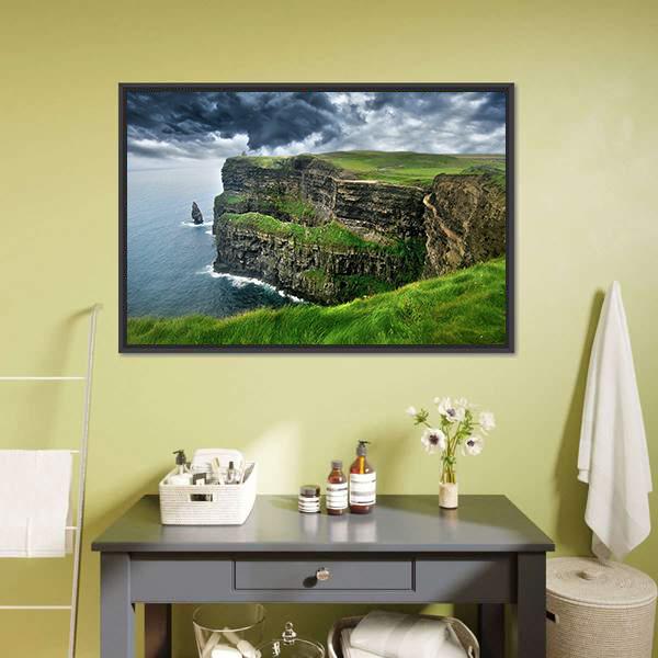 Moher Cliffs Under Clouds Canvas Wall Art-3 Horizontal-Gallery Wrap-25" x 16"-Tiaracle