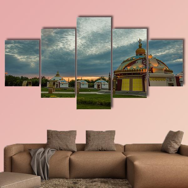 Mongolia Camp Canvas Wall Art-5 Star-Gallery Wrap-62" x 32"-Tiaracle