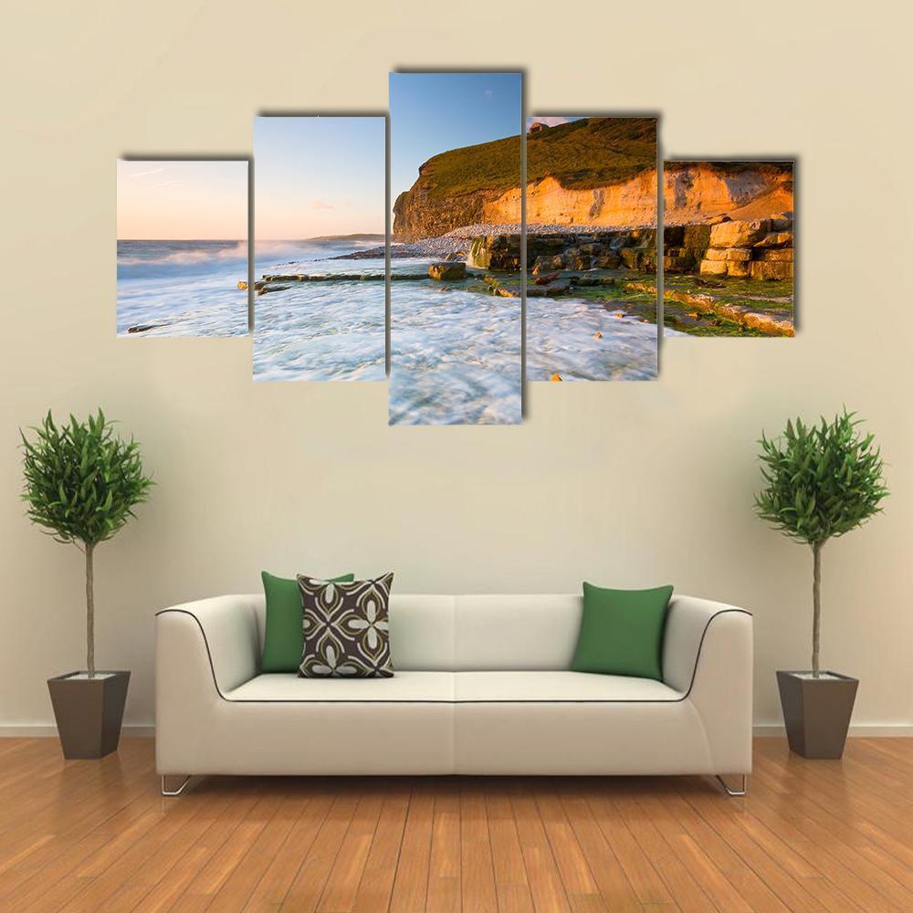 Monknash Beach In Glamorgan Canvas Wall Art-5 Star-Gallery Wrap-62" x 32"-Tiaracle