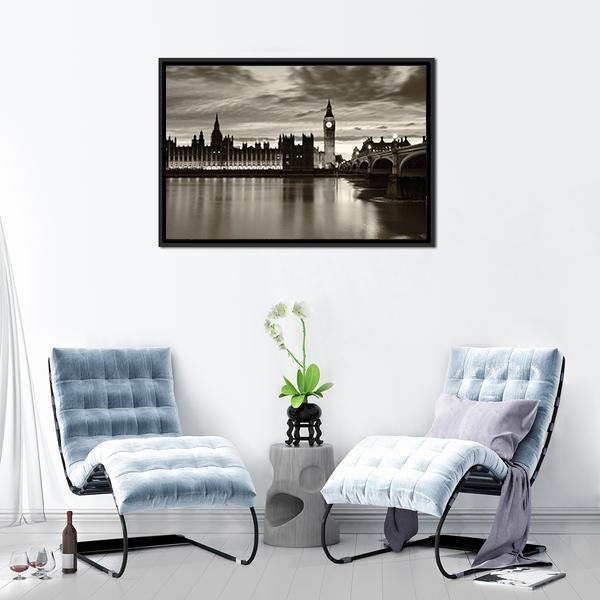 Monochrome Big Ben Canvas Wall Art-3 Horizontal-Gallery Wrap-25" x 16"-Tiaracle