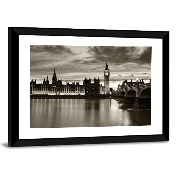 Monochrome Big Ben Canvas Wall Art-3 Horizontal-Gallery Wrap-25" x 16"-Tiaracle