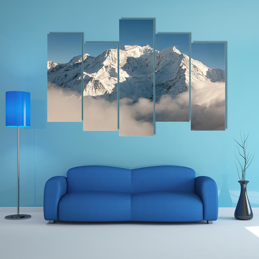 Mont Blanc In Winter Canvas Wall Art-5 Pop-Gallery Wrap-47" x 32"-Tiaracle