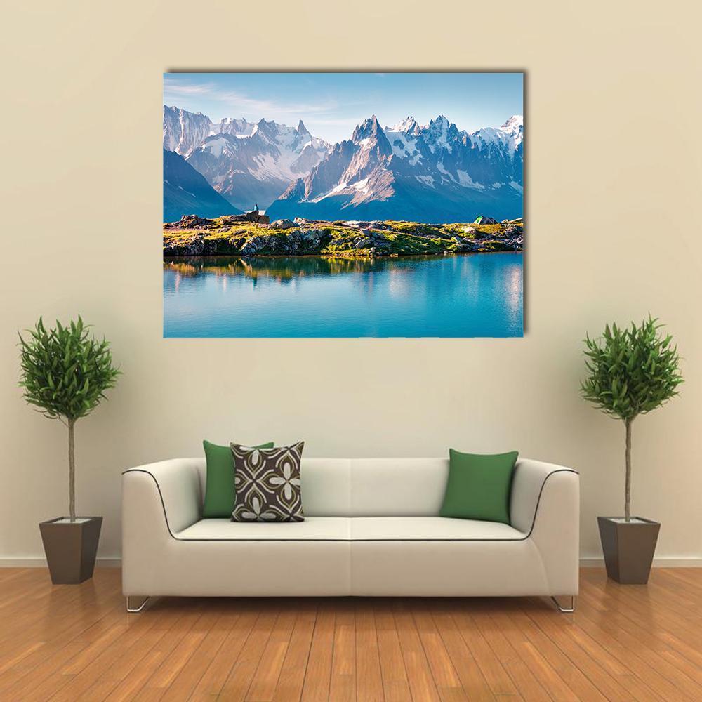 Mont Blanc With Lake Canvas Wall Art-1 Piece-Gallery Wrap-48" x 32"-Tiaracle