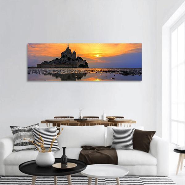 Le Mont Saint Michel In Normandy Panoramic Canvas Wall Art-1 Piece-36" x 12"-Tiaracle