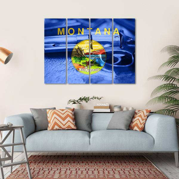 Montana Flag With Gun Canvas Wall Art-4 Horizontal-Gallery Wrap-34" x 24"-Tiaracle
